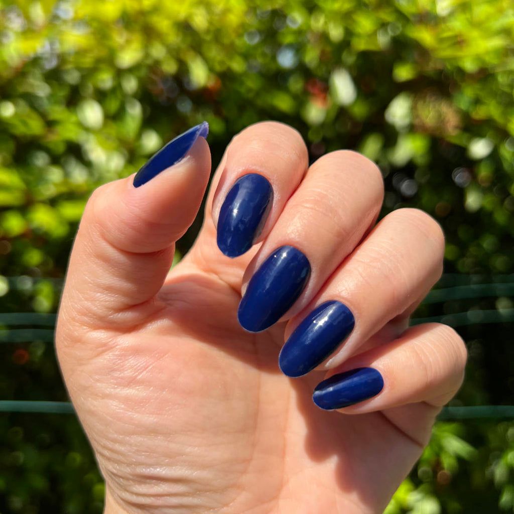 Deep Navy Blue Glossy Medium Almond Nails Deep Navy Blue Glossy Medium Almond Nails β Navy Blue Nails