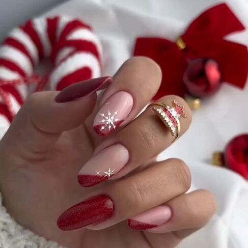 Deep Red Matte Knit and Snowflakes Deep Red Matte Knit and Snowflakes β Winter Nail Art