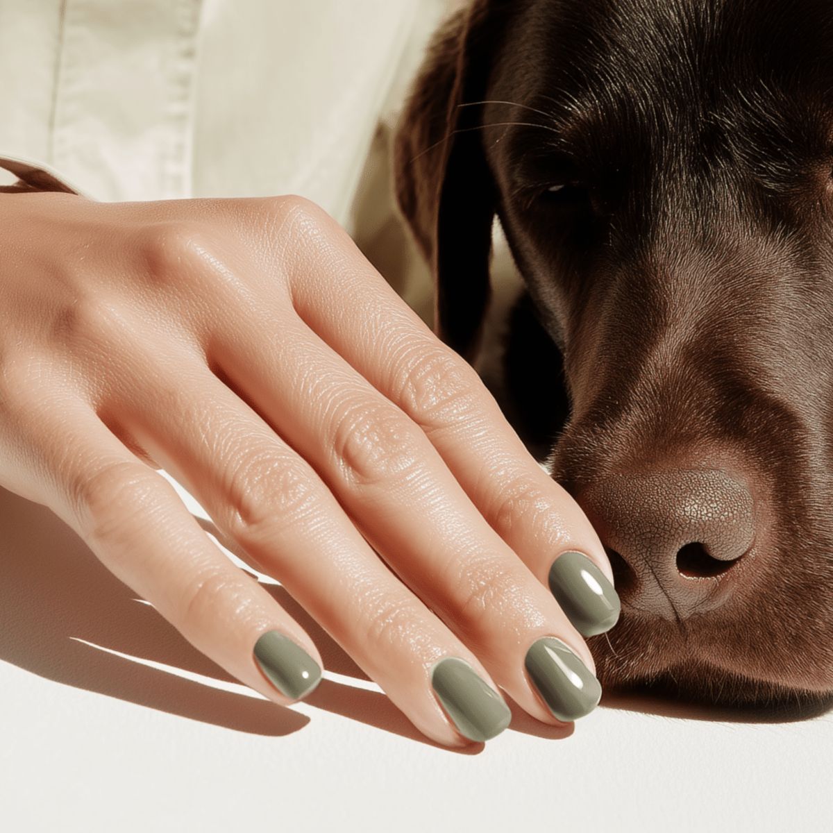 Glossy Desaturated Olive Green Nails — Winter Nail Colors for Olive Skin