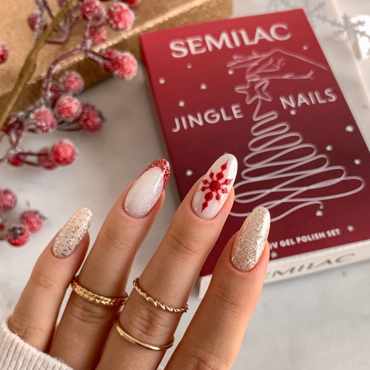 White Stiletto Snowflake and Glitter White Stiletto Snowflake and Glitter β Subtle Christmas Nails 2026