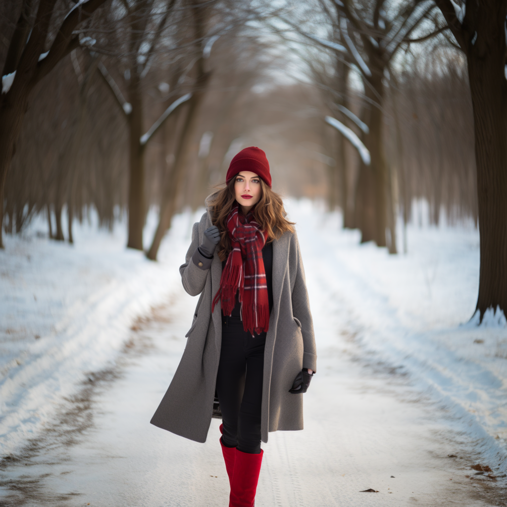 Grey Coat and Red Accents for a Striking Winter Day Look Grey Coat and Red Accents for a Striking Winter Day Look β December Outfits