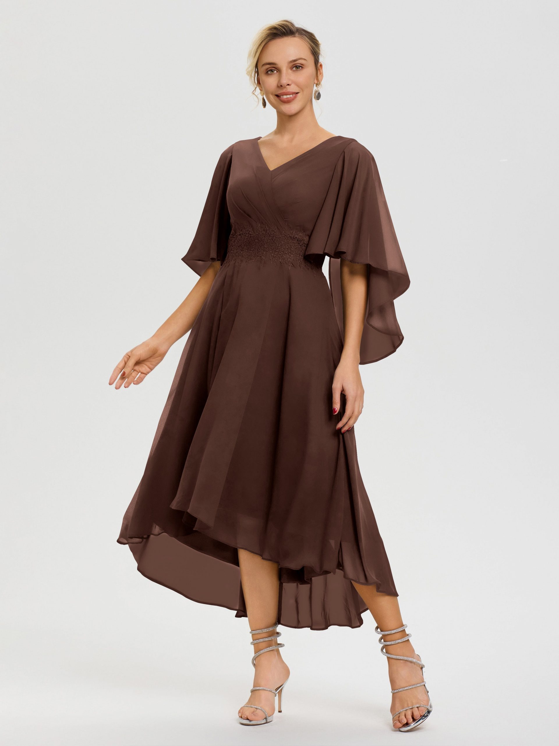 Elegant Chocolate Brown Chiffon Dress with Butterfly Sleeves Elegant Chocolate Brown Chiffon Dress with Butterfly Sleeves β Chocolate Brown Outfits