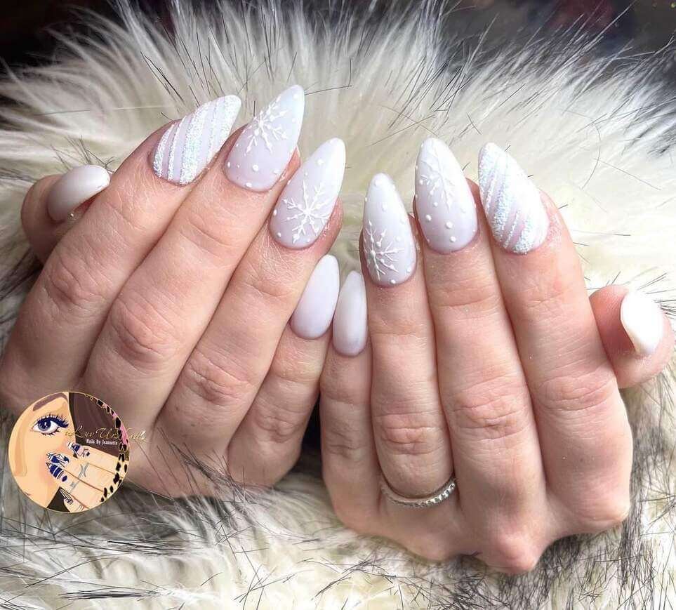 Long Stiletto Snowflake Glitter Nails Long Stiletto Snowflake Glitter Nails โ Winter Wonderland Nails