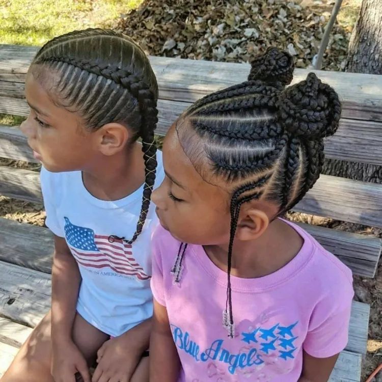 Cornrows Into High Buns Cornrows Into High Buns β Winter Hairstyles for Kids