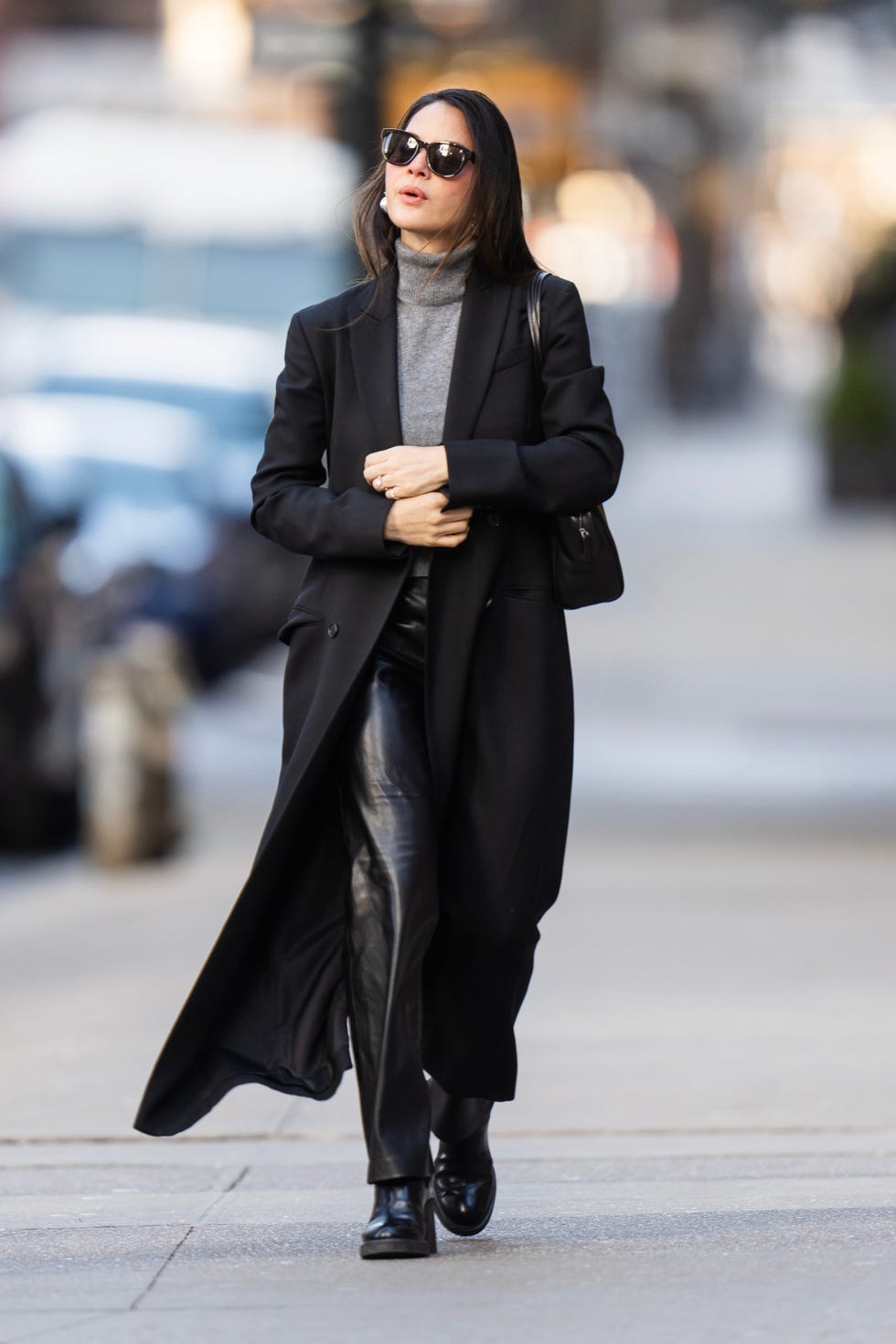 Sleek Black Wool Coat and Leather Trousers Ensemble — January Outfits