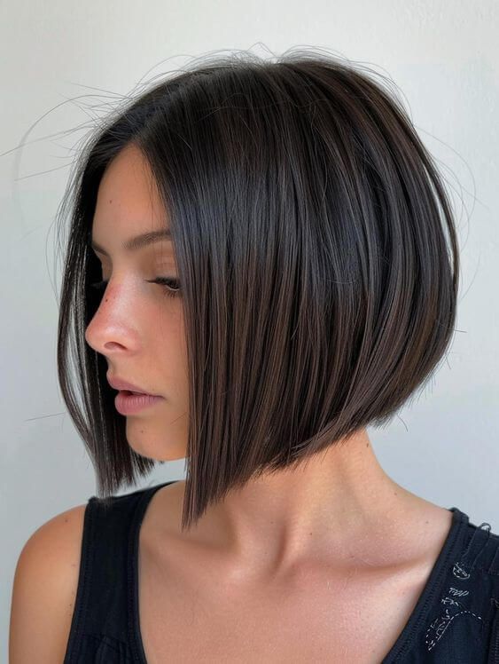 Thick Dark Brown Blunt Bob With Bangs — Winter Haircuts for Round Faces