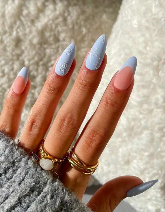 Matte Blue with 3D Snowflakes Matte Blue with 3D Snowflakes โ Classy Winter Nails