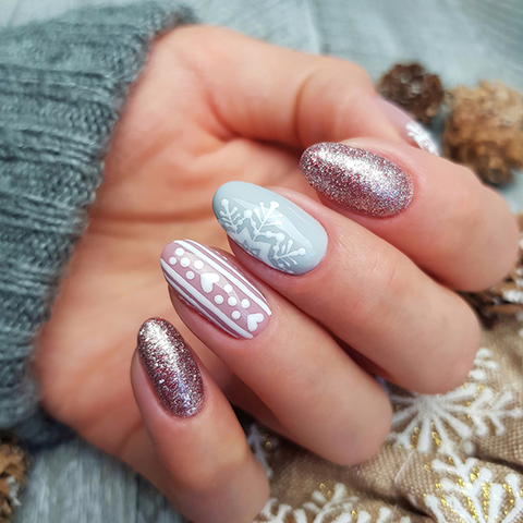 Glossy With Glitter Visual Idea — Pastel Winter Nails
