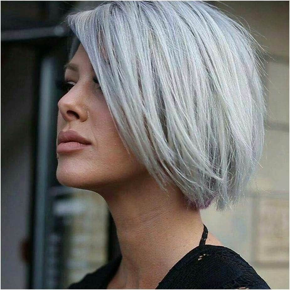 Asymmetrical Platinum Silver Bob — Winter Hairstyles for Gray Hair