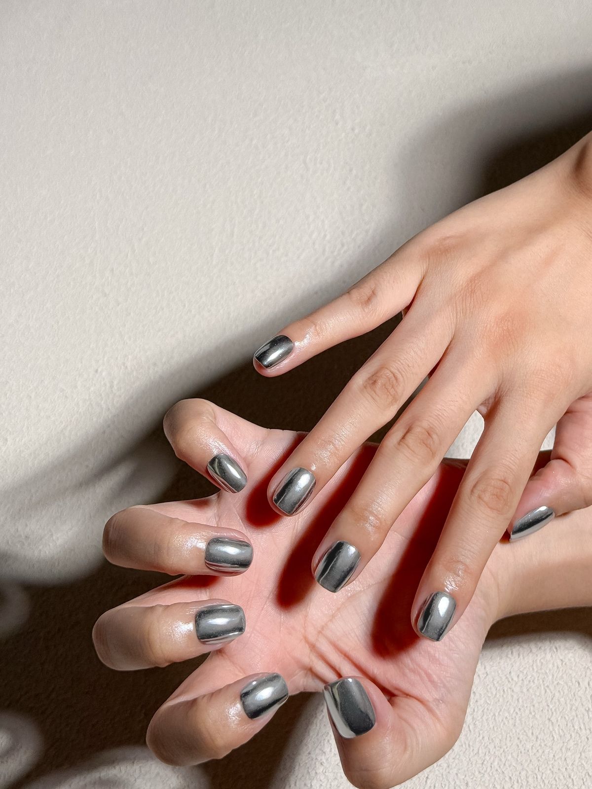 Short Square Silver Chrome Shine — Silver Chrome Nails