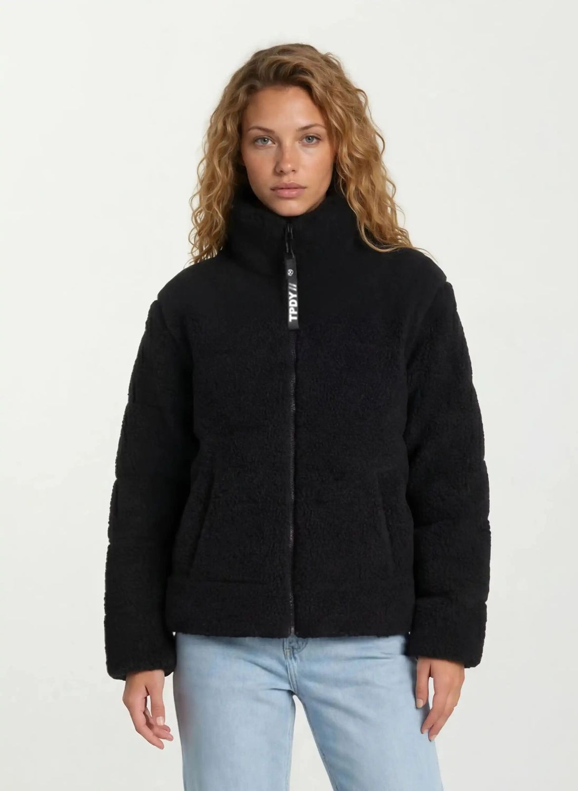 Black Teddy Jacket with High Collar — Winter Jackets for Women