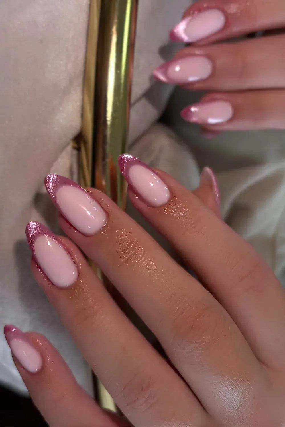 Sparkling Glittery Pink French Oval Nails Sparkling Glittery Pink French Oval Nails β New Years French Tip Nails 2027