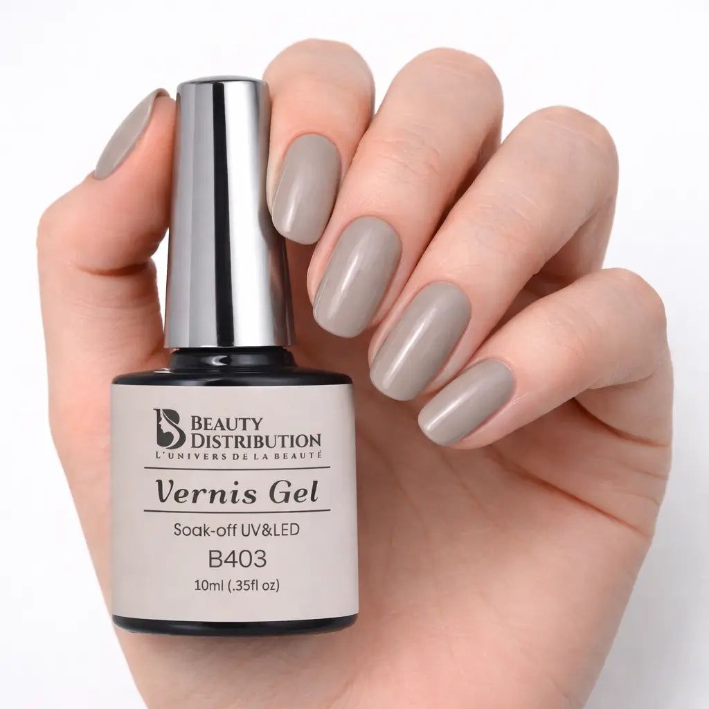Glossy Beige Taupe Medium Oval Nails — Winter Nail Colors for Pale Skin