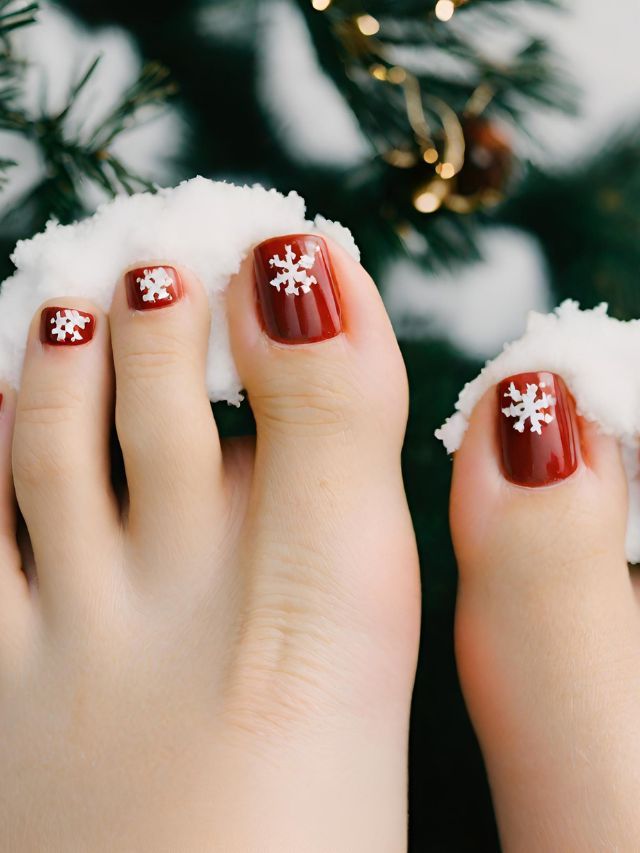 Deep Red Snowflake Toenails Deep Red Snowflake Toenails β Christmas Toe Nails 2026