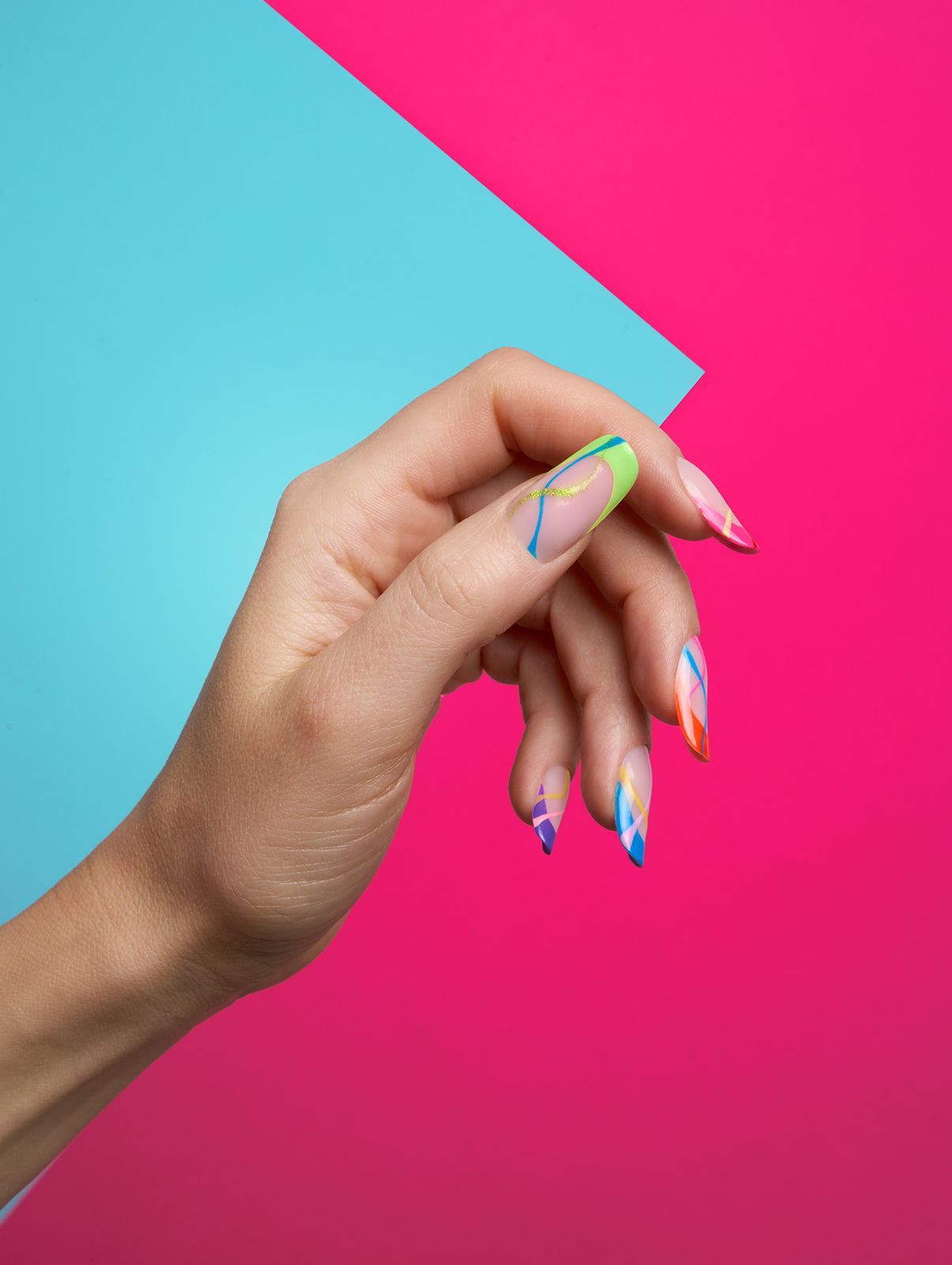 Neon Geometric Abstract Long Almond Nails Neon Geometric Abstract Long Almond Nails β Holiday Nails 2026