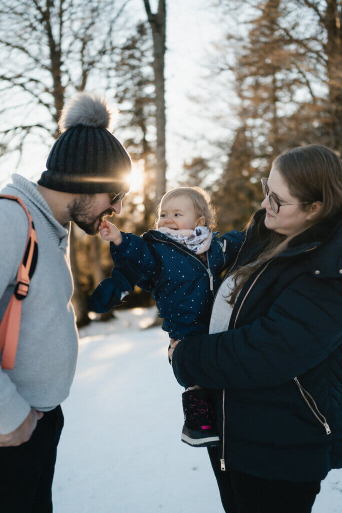 Dark Blue Snowsuit with Fur Hood for a Winter Family Photo — Winter Family Photo Outfits
