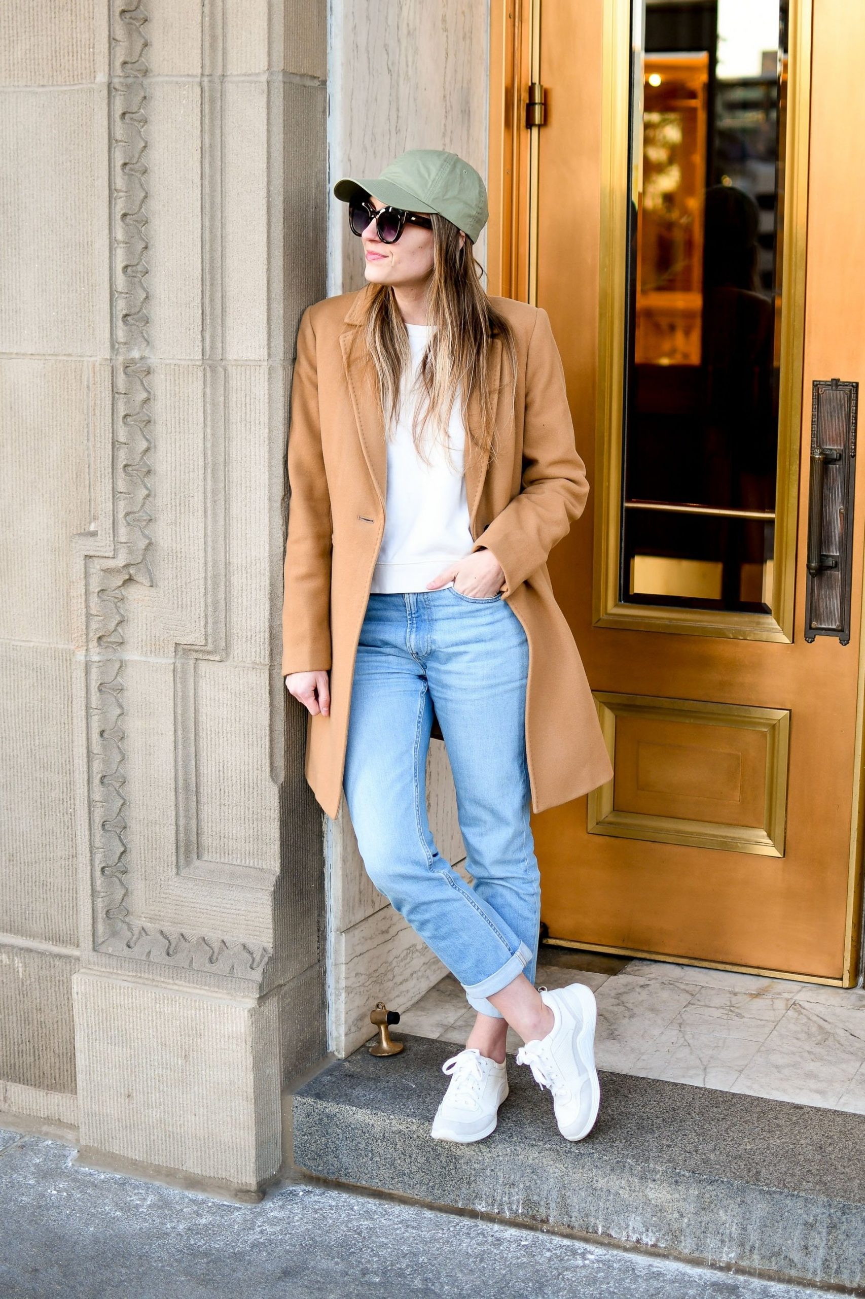 Classic Camel Coat Over Casual Denim Classic Camel Coat Over Casual Denim β Winter to Spring Transition Outfits