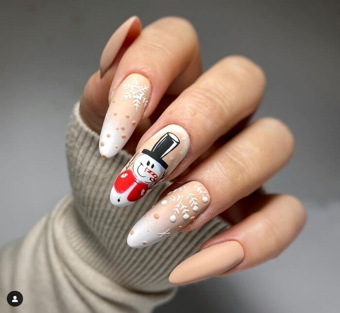 Nude Gradient Snowman Snowflake Nails Nude Gradient Snowman Snowflake Nails β Winter Acrylic Nails