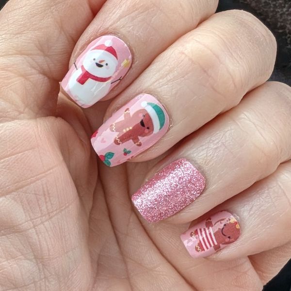 Snowman Gingerbread Decal Nails — Winter Nails for Kids