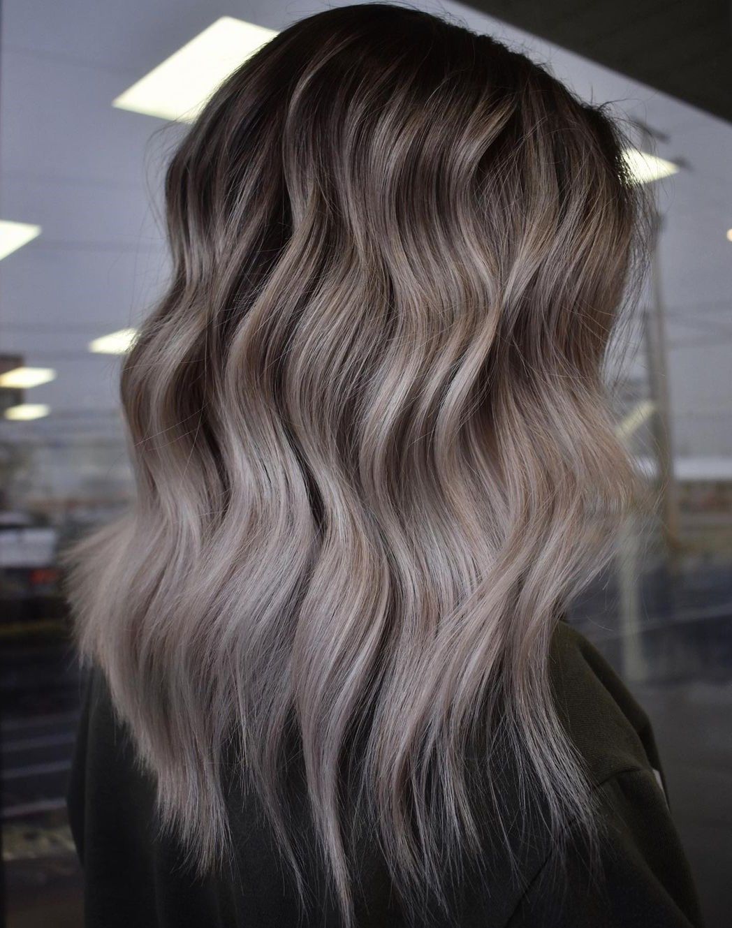 Mid-Back Dark Ash Brown With Greyish Highlights Mid-Back Dark Ash Brown With Greyish Highlights β Mushroom Brown Hair