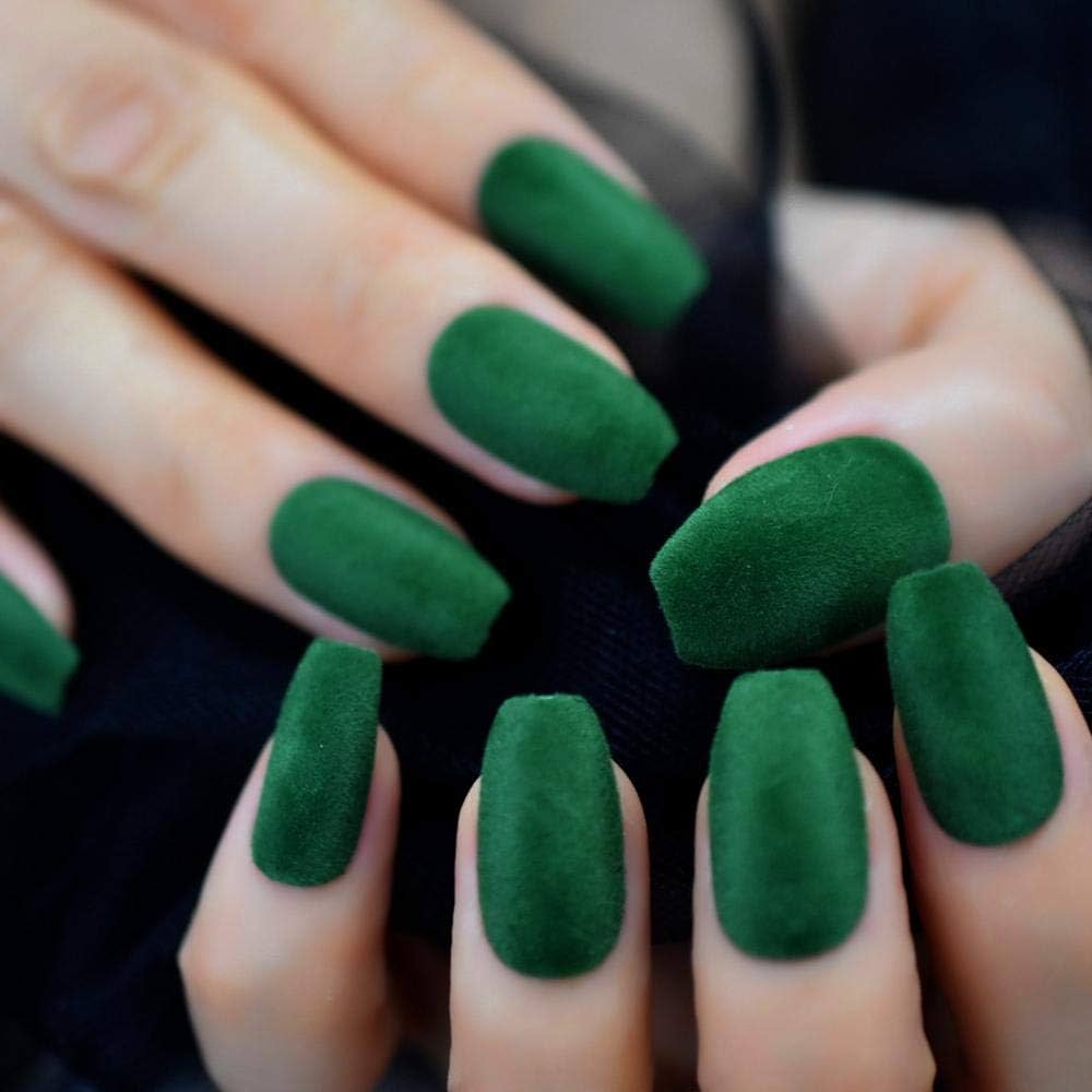 Deep Green Velvet Coffin Nails Deep Green Velvet Coffin Nails β Velvet Nails