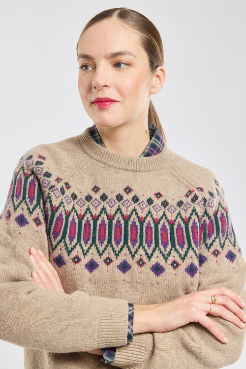 Beige Fair Isle Sweater with Plaid Shirt Collar Beige Fair Isle Sweater with Plaid Shirt Collar โ Fair Isle Sweater Outfits