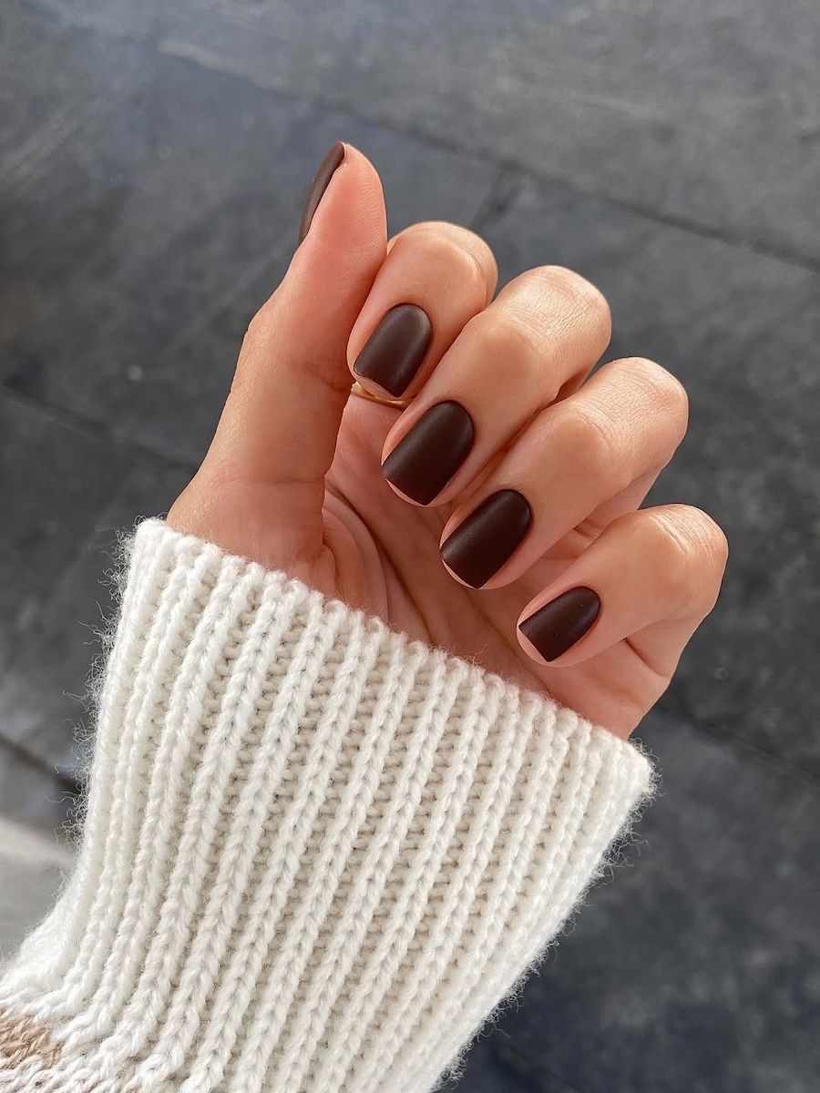 Matte Deep Brown Short Oval Matte Deep Brown Short Oval β Chocolate Brown Nails