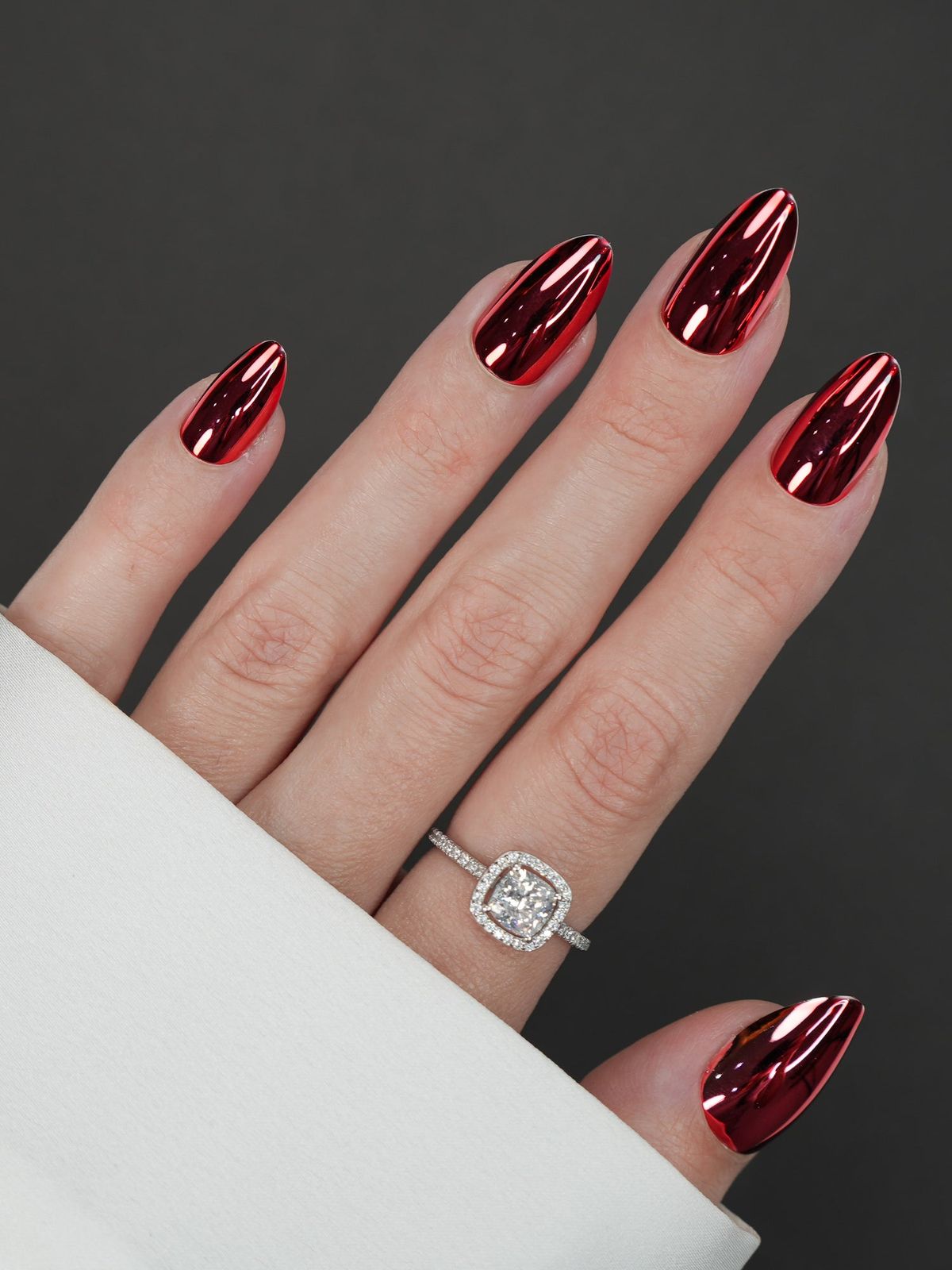 Sleek Metallic Red Chrome Stilettos Sleek Metallic Red Chrome Stilettos β Red and Gold Christmas Nails 2026
