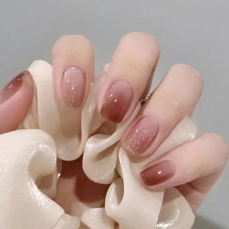Brown Nude Glitter Gradient Nails Brown Nude Glitter Gradient Nails β Short Winter Gel Nails