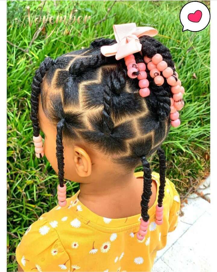 Geometric Braids With Pink Accents Geometric Braids With Pink Accents β Winter Hairstyles for Kids