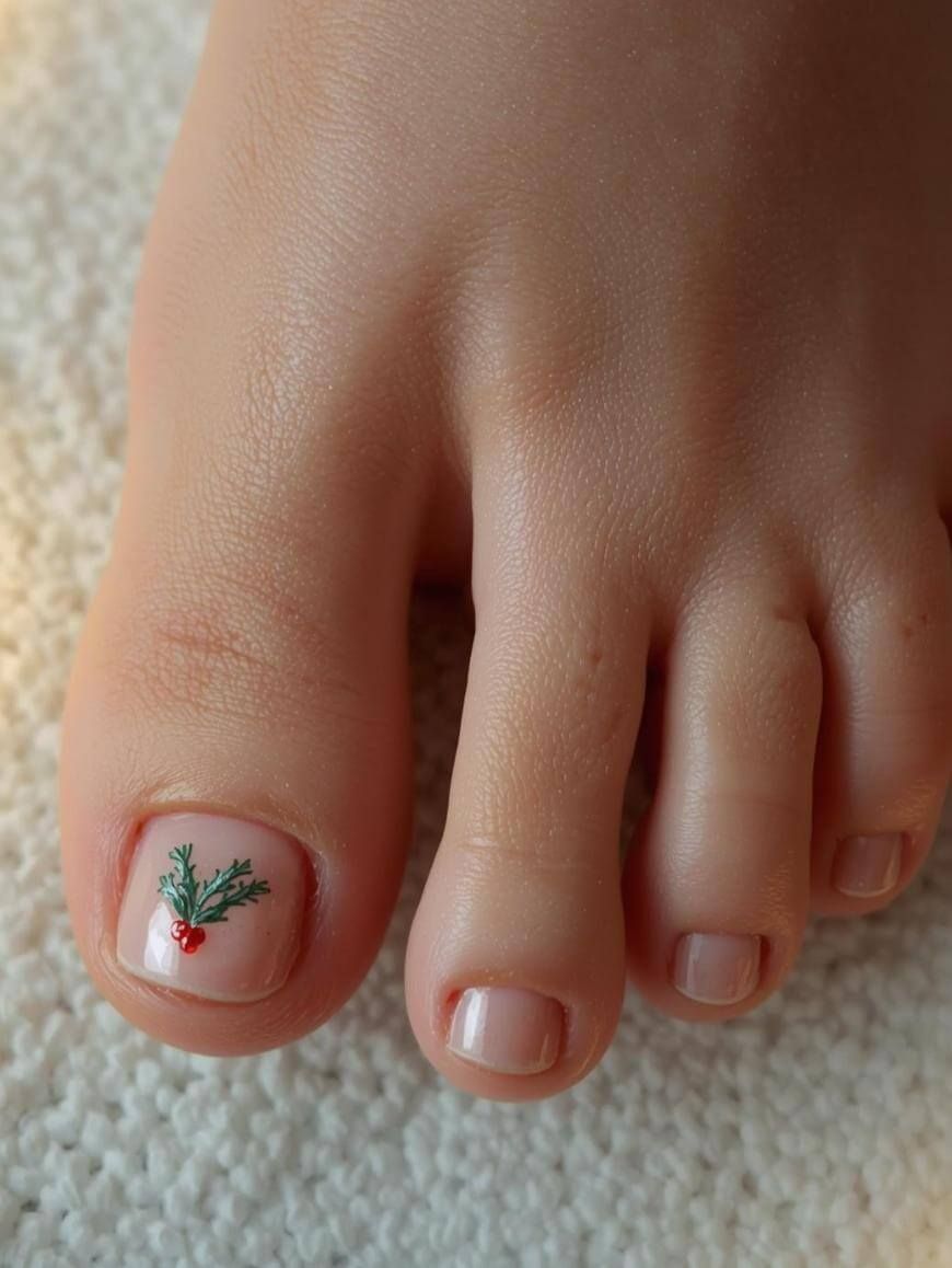 Understated Nude with Holly Sprig Art Understated Nude with Holly Sprig Art β Christmas Pedicure 2026