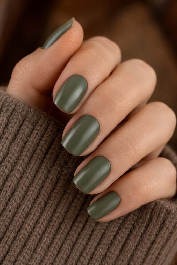 Short Square Matte Olive Green — Winter Nail Colors