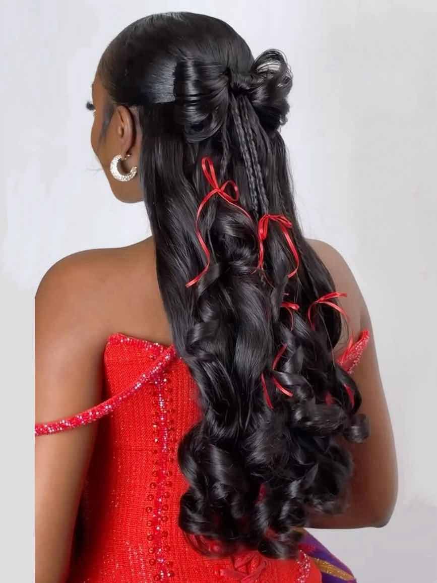 Half Up Half Down With Braids and Ribbons Half Up Half Down With Braids and Ribbons β Winter Party Hairstyles