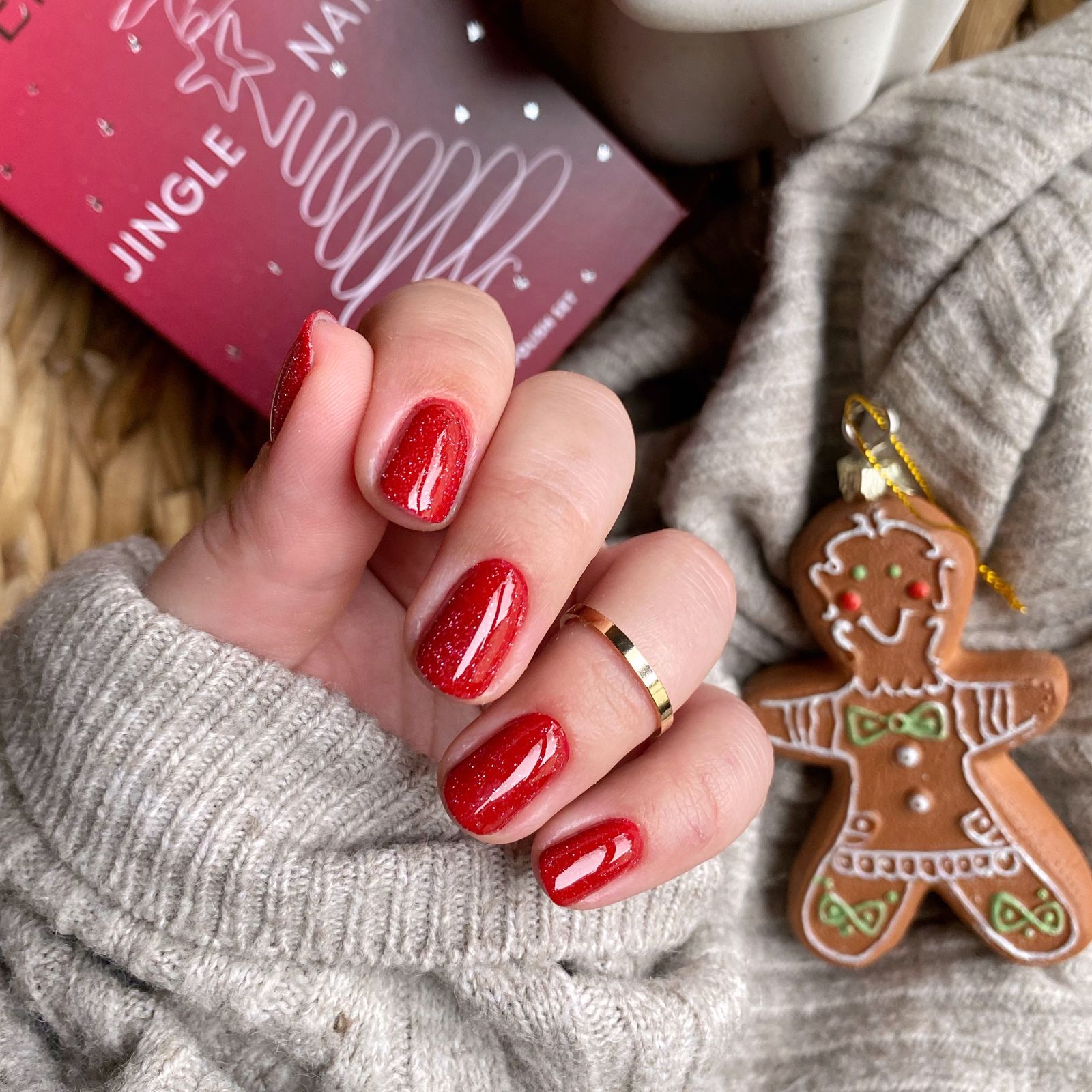 Vibrant Red with Gold Glitter Sparkle — Christmas Nail Designs 2026