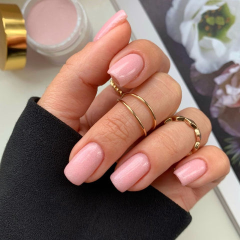 Light Shimmery Pink Glossy Nails — Short Winter Square Nails