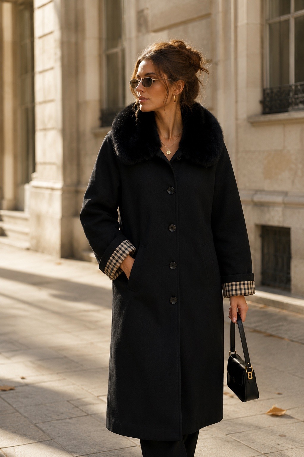 Black Wool-Blend Coat with Fur Collar Black Wool-Blend Coat with Fur Collar β Winter Coats for Women