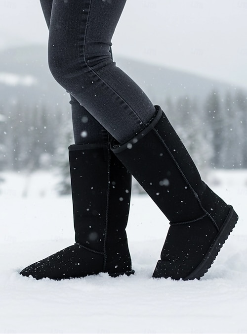 Tall Black Snow Boots with Dark Grey Jeans Tall Black Snow Boots with Dark Grey Jeans β Snow Boots Outfits