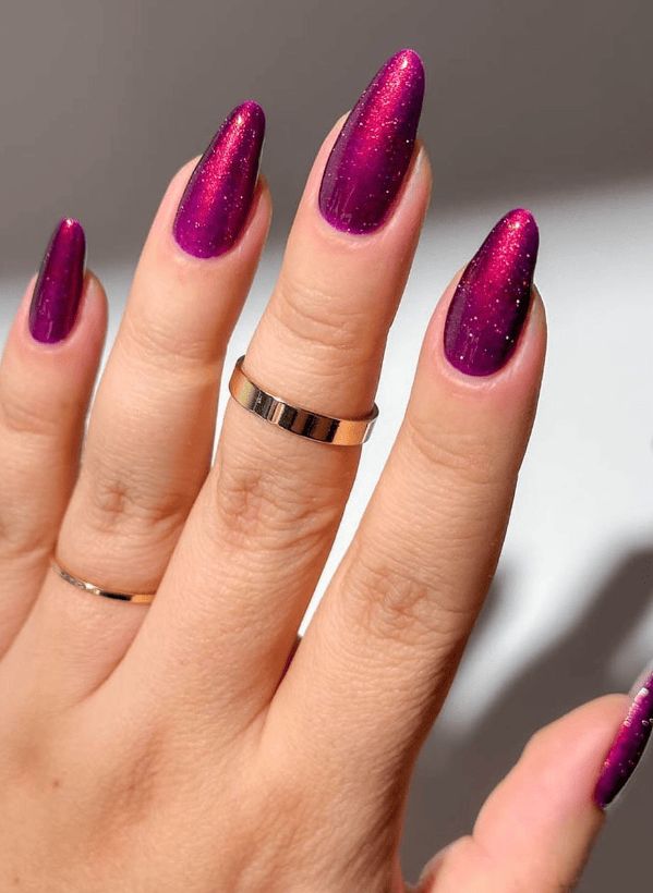 Purple Cat Eye Stiletto Nails Purple Cat Eye Stiletto Nails β Winter Nail Colors for Dark Skin