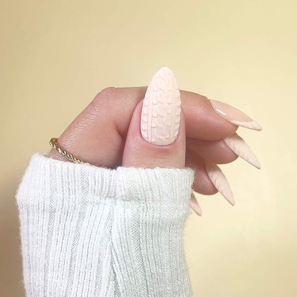 Matte For Knit Glossy For French Tip Visual Idea — Winter Nude Nails
