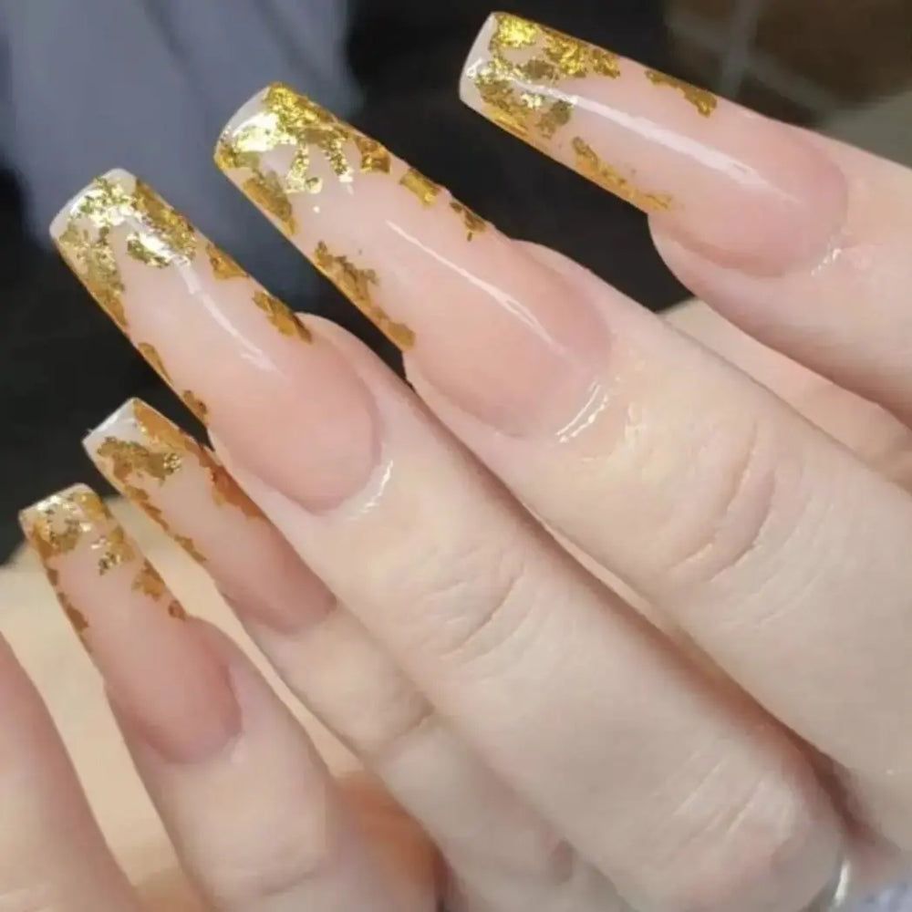 Extra-Long Square Gold Foil Nails Extra-Long Square Gold Foil Nails β New Years Acrylic Nails 2027