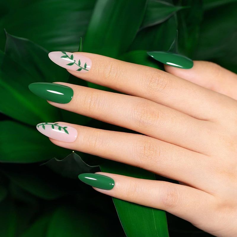 Medium Almond Green Leaf Vine Art — Emerald Green Nails