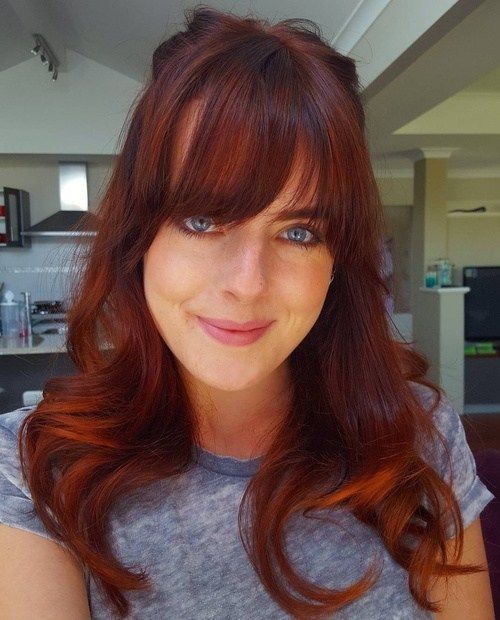Deep Auburn With Full Bangs — Winter Auburn Hair Color