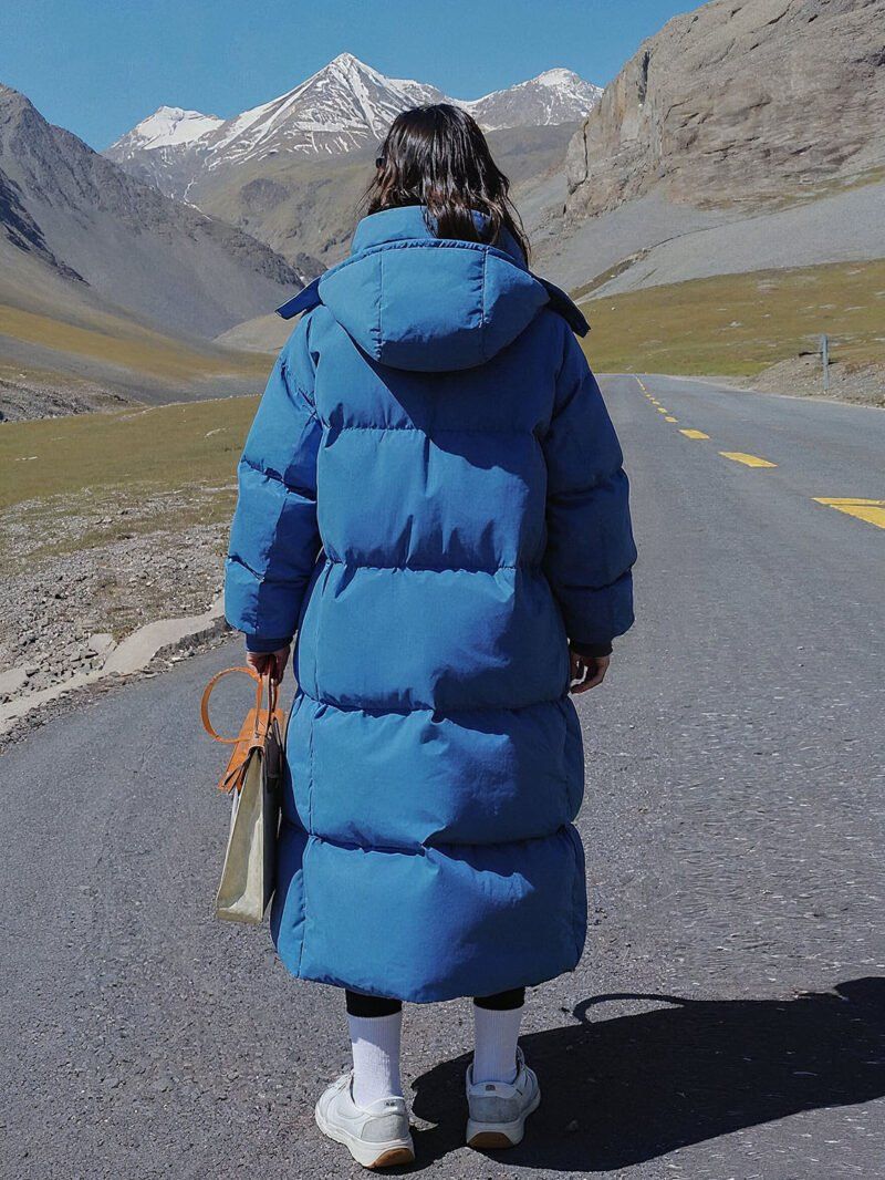 Bright Blue Longline Puffer Coat for Cold Weather — Winter Jackets for Women