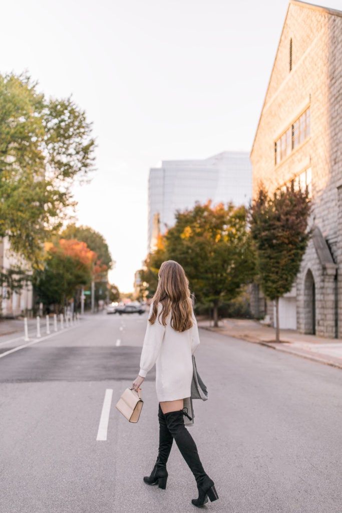 Cozy Chic: Black Over-the-Knee Boots with Oversized Sweater Dress Cozy Chic: Black Over-the-Knee Boots with Oversized Sweater Dress โ Suede Boots Outfits