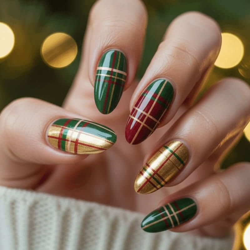 Winter Plaid Pattern Nails Winter Plaid Pattern Nails โ Winter Green Nails