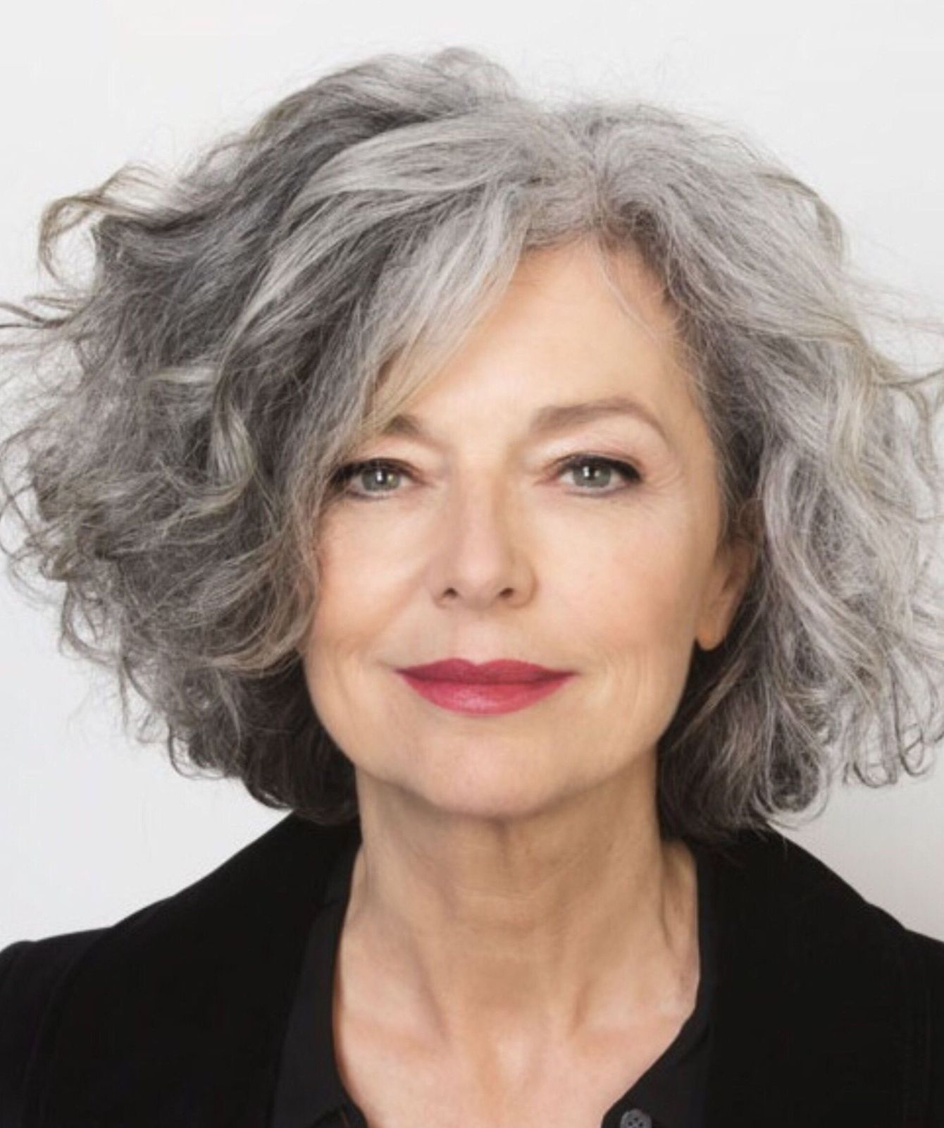 Chin-Length Layered Bob with Salt and Pepper Chin-Length Layered Bob with Salt and Pepper β Winter Hairstyles for Women Over 60