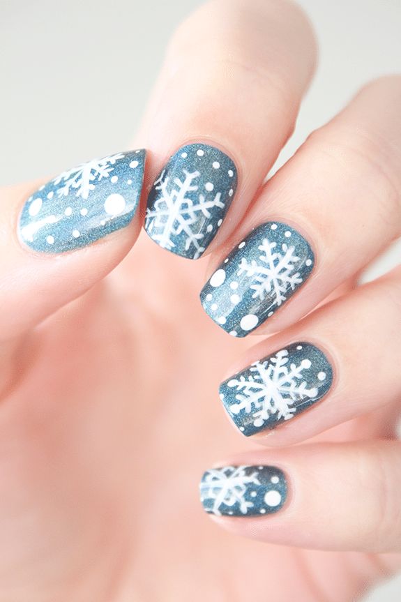 Shimmering Blue Snowflake Nails Shimmering Blue Snowflake Nails β Winter Party Nails