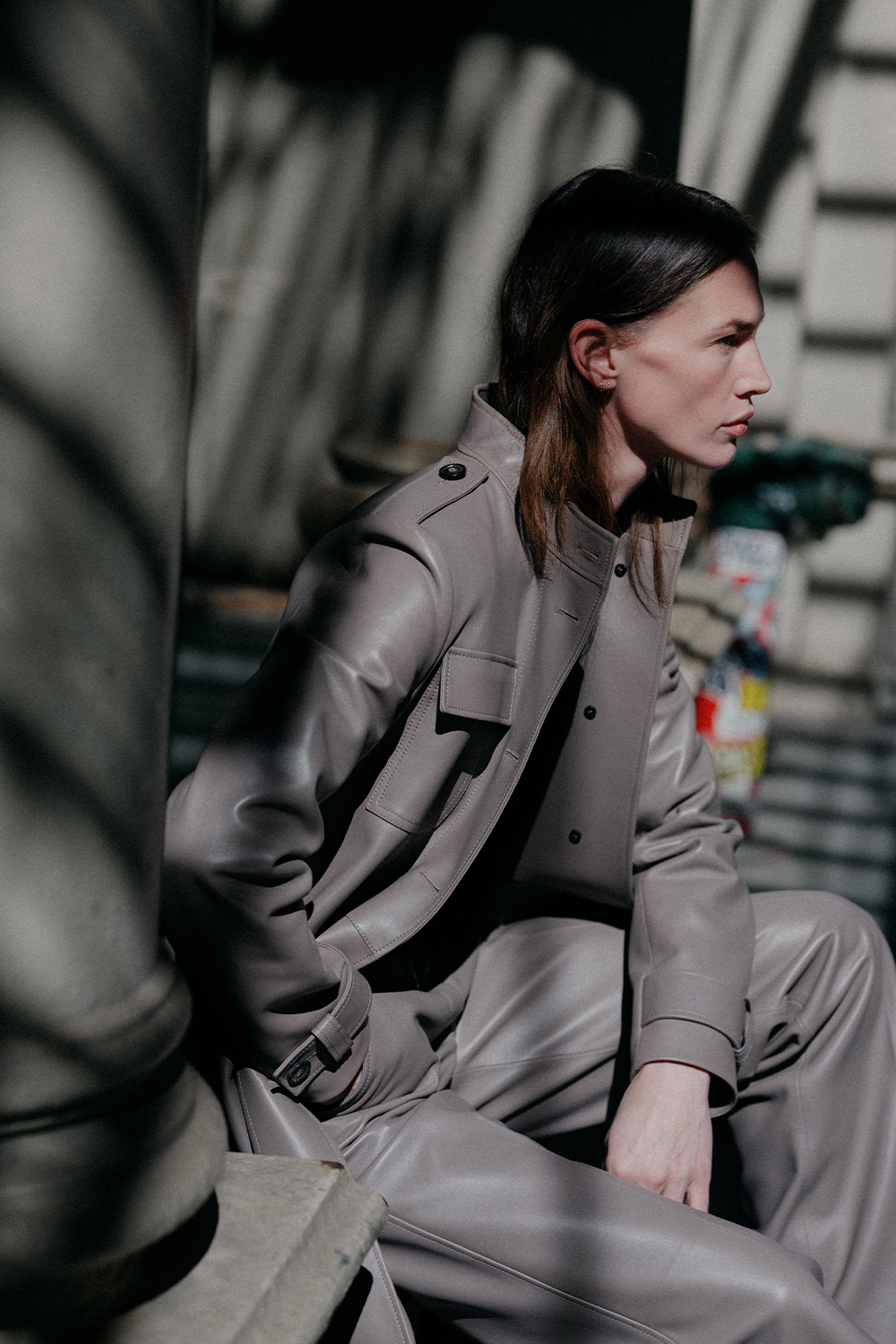Taupe Leather Jacket and Trousers Set Taupe Leather Jacket and Trousers Set β Winter to Spring Transition Outfits