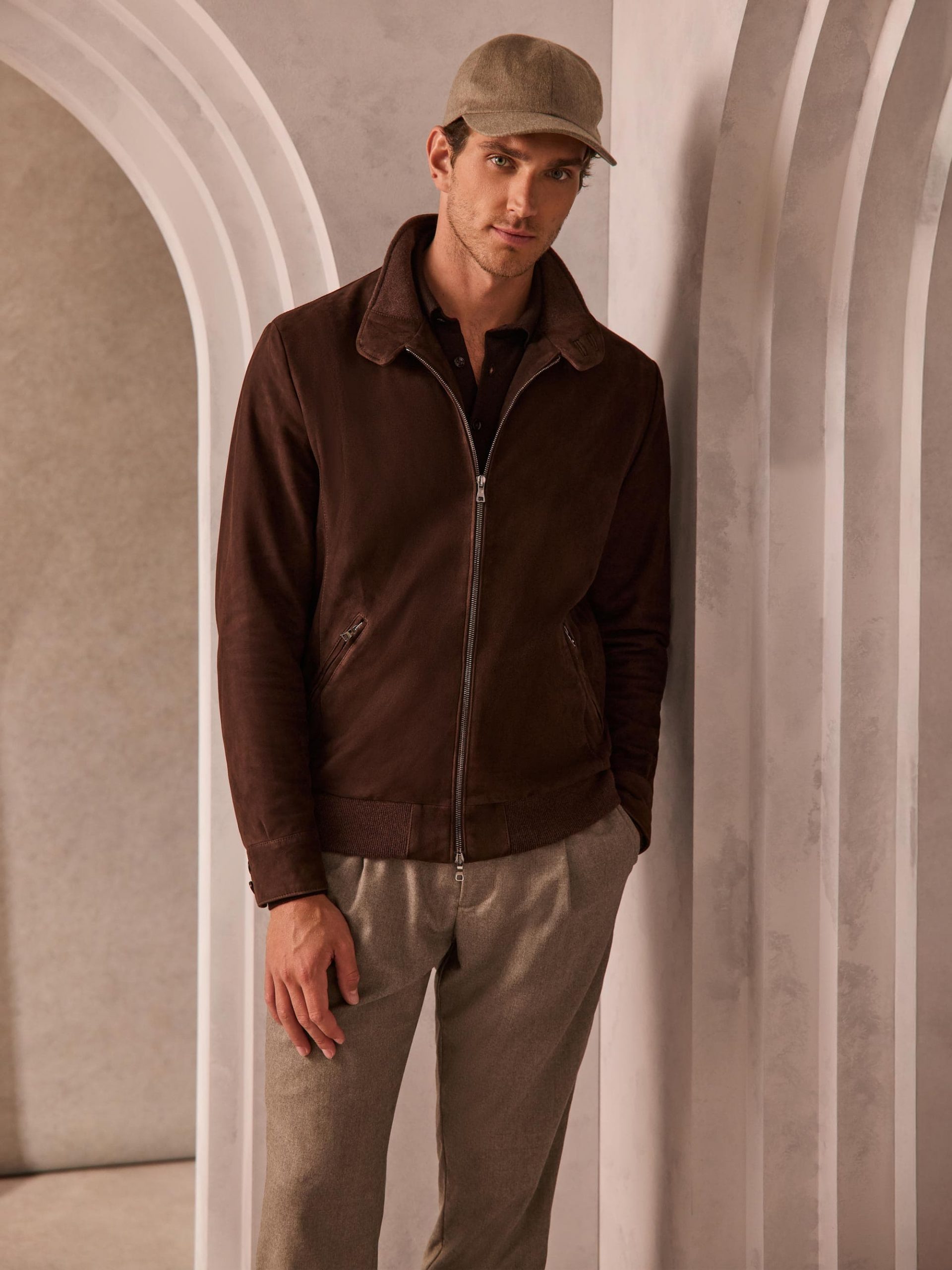 Cohesive Brown Suede Bomber Outfit Cohesive Brown Suede Bomber Outfit β Winter Outfits for Men