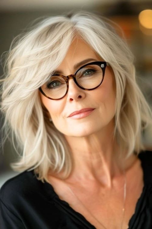 Silver Layered Bob With Face-Framing Bangs — Winter Haircuts for Women Over 60